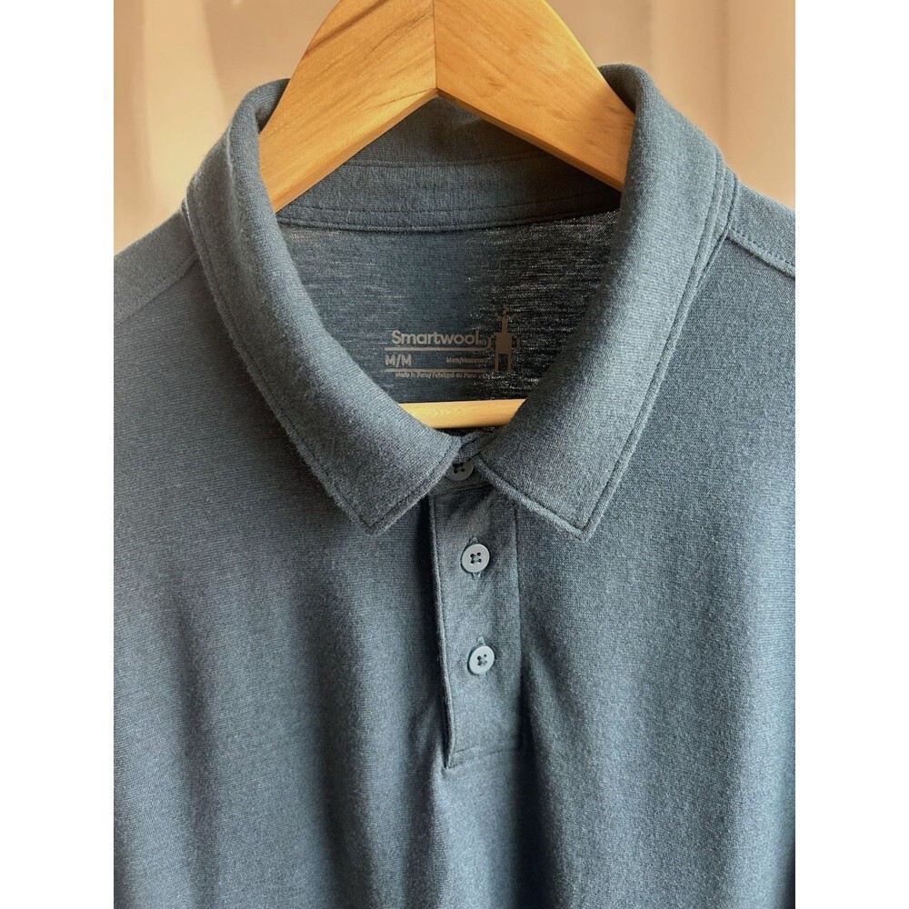 Smartwool Polo Shirt Mens M Twilight Blue Merino Wool Organic Cotton Short Sleev - Picture 3 of 12